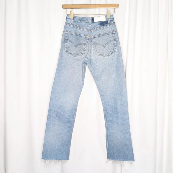 Re/Done Levi's High Rise Stove Pipe Jeans Denim Indigo Cotton Raw Hem - Picture 6 of 12